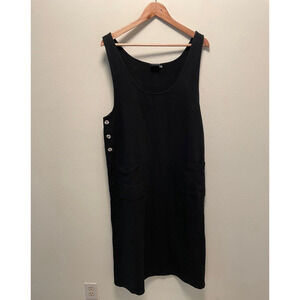 Vintage Womens Maxi Jumper Dress Medium Black Gauzy Sleeveless Lagenlook 70s